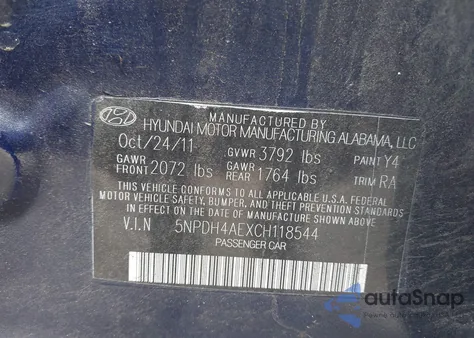 2012 Hyundai Elantra Limited from USA, damaged, VIN 5NPDH4AEXCH118544